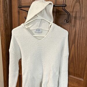 Old Navy Women's White V-Neck Hooded Sweater